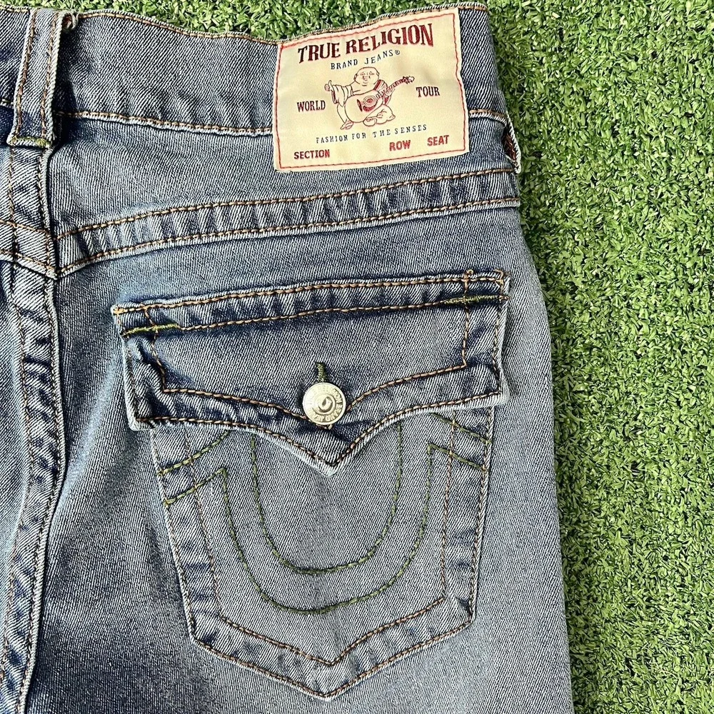 True Religion Rocco Big T Flap Relaxed Skinny Blue Jorts Size 32 Hip Hop Skater
